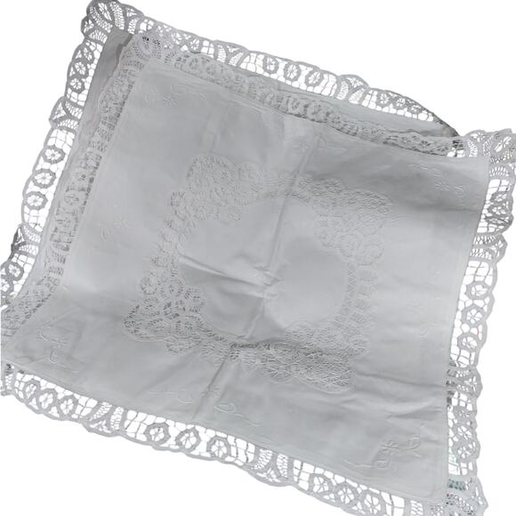 EXQUISITE CROCHET LACE & CUTWORK WHITE COTTON SQUARE EURO PILLOW SHAMS, PAIR-2! - Picture 1 of 9